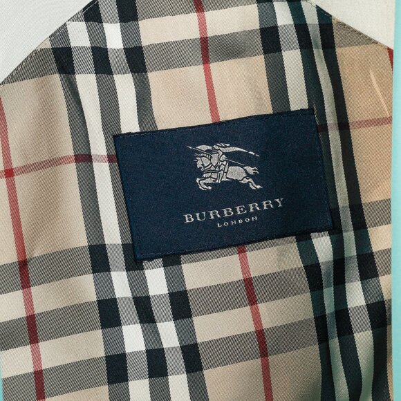 Burberry Turquoise Sateen Check-Undercollar Trench Coat - Picture 12 of 14